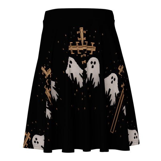 Holy Spirits Skater Skirt - Dark Academia Witchy Vegan Skirt with spooky ghosts & UPF 50+ Protection from 98% harmful rays