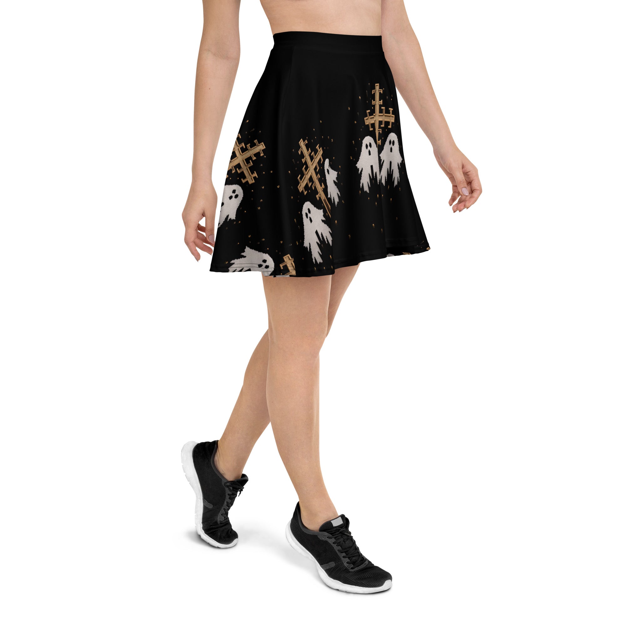 Skater Skirt - Hand Painted and Printed shops Nature Motifs on Black