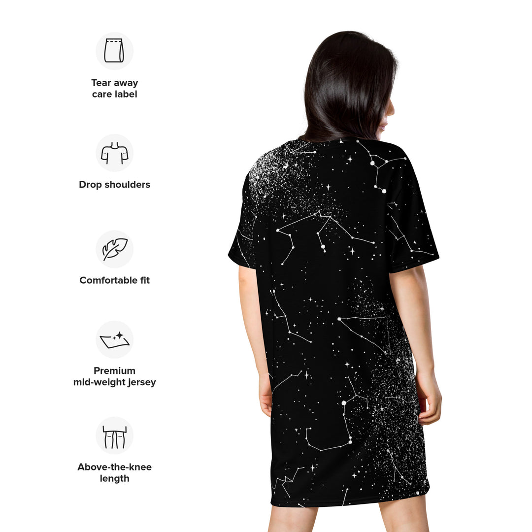 Constellation Tee Dress - Vegan Oversized T-shirt Witchy Alt Style Occult Grunge Aesthetic Unisex Goth Black Dress
