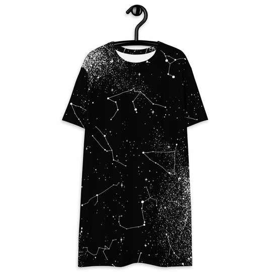 Constellation Tee Dress - Vegan Oversized T-shirt Witchy Alt Style Occult Grunge Aesthetic Unisex Goth Black Dress
