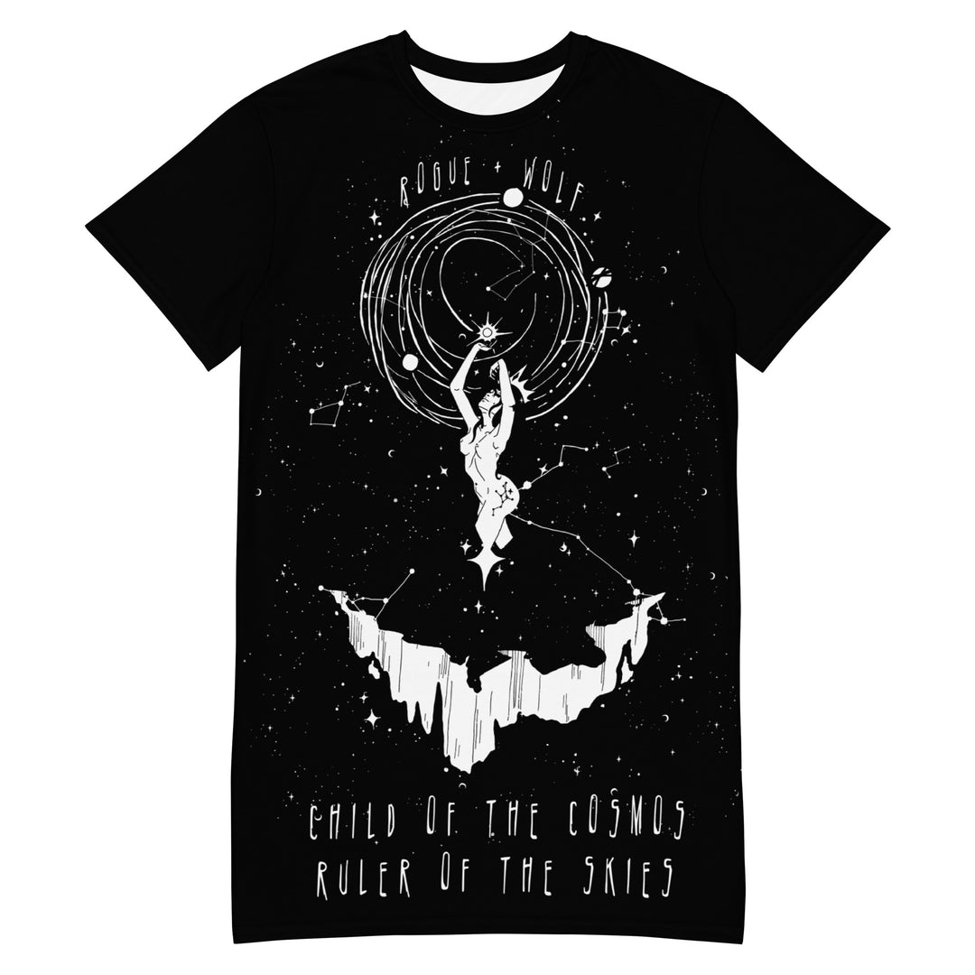 Child of the Cosmos Tee Dress - Vegan Oversized T-shirt Witchy Alt Style Cute Unisex Goth Black Dress Occult Fashion