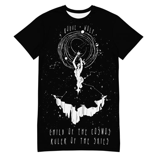 Child of the Cosmos Tee Dress - Vegan Oversized T-shirt Witchy Alt Style Cute Unisex Goth Black Dress Occult Fashion