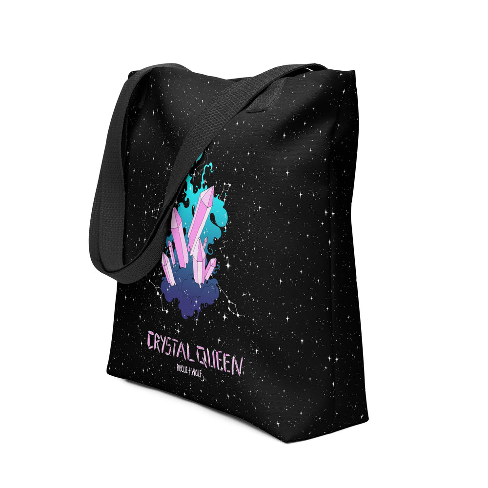 Crystal Queen Cotton Vegan Tote Bag - Witchy Goth Large Foldable & Reusable Bag for Travel Work Gym Grocery Cool Gothic Gifts