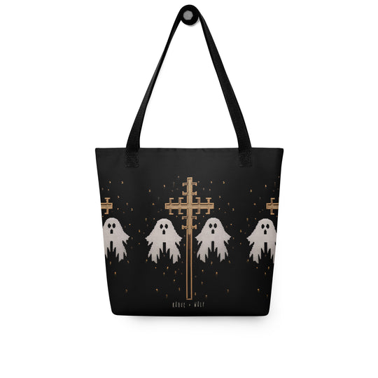 Holy Spirits Vegan Cotton Tote for Women - Dark Academia Witchy Large Foldable Bag for Travel Work Gym, Goth Gifts