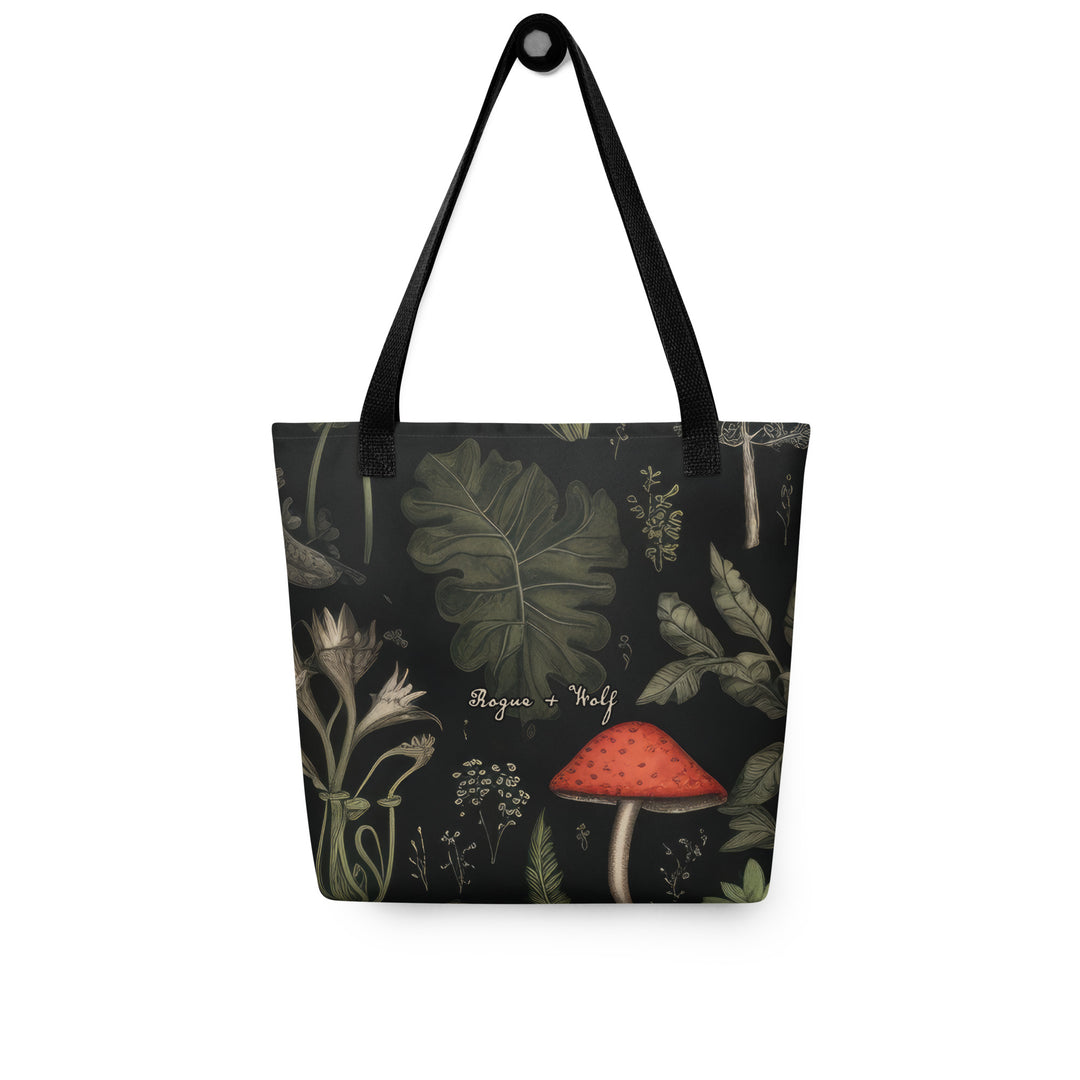 Foraging Vegan Tote Bag - Dark Academia Witchy Botanical Large Foldable Bag for Uni Work Shopping School & Travel