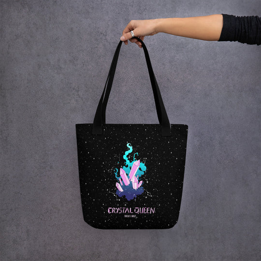 Crystal Queen Vegan Tote Bag - Witchy Goth Large Foldable & Reusable Bag for Travel Work Gym Grocery Cool Gothic Gifts