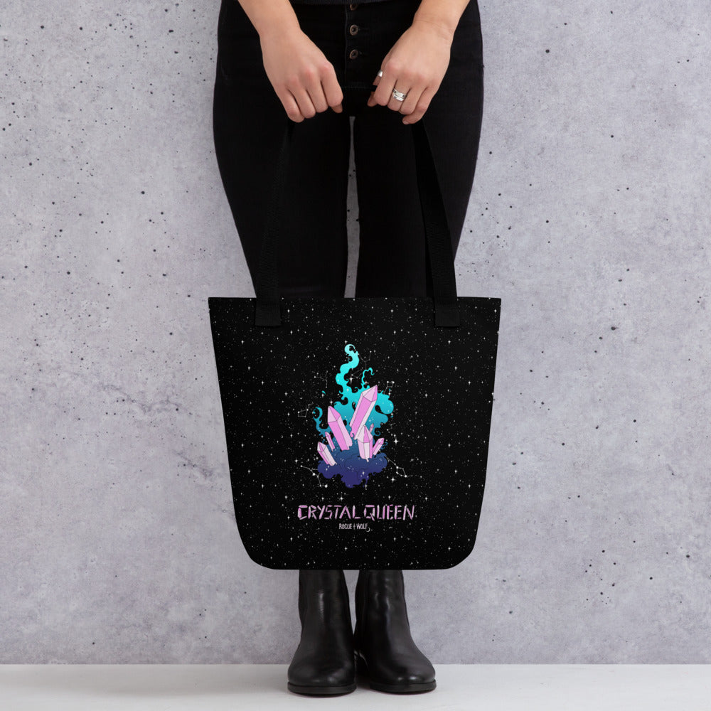 Crystal Queen Vegan Tote Bag - Witchy Goth Large Foldable & Reusable Bag for Travel Work Gym Grocery Cool Gothic Gifts