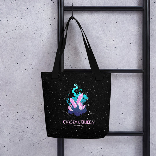 Crystal Queen Vegan Tote Bag - Witchy Goth Large Foldable & Reusable Bag for Travel Work Gym Grocery Cool Gothic Gifts