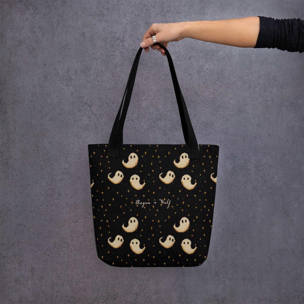 Spooky Soirée Vegan Tote for Women - Dark Academia Witchy Large Foldable Bag with cute Ghosts for Uni Work Shopping Goth Gifts