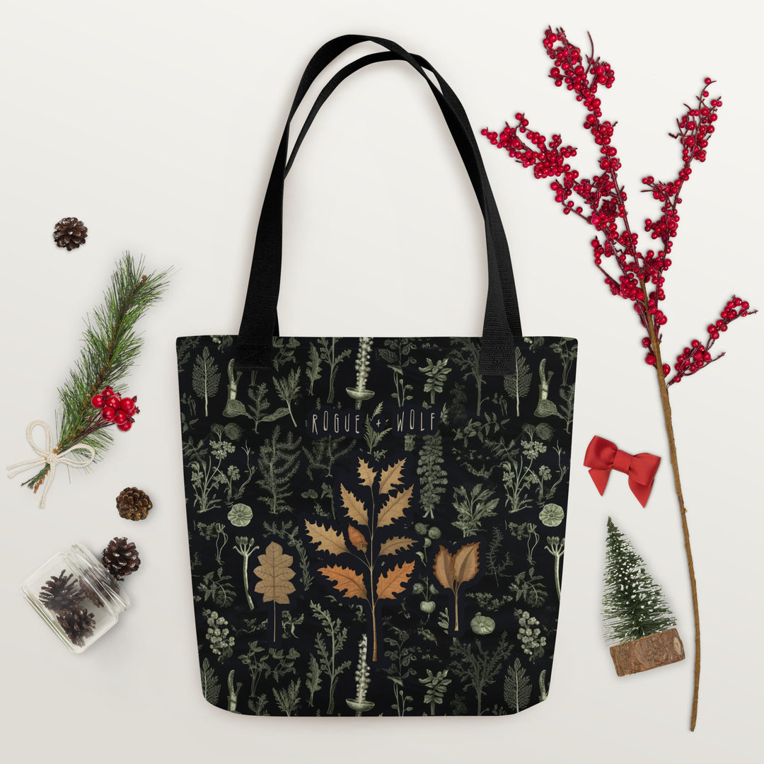 Autumn Memoir Vegan Tote Bag - Dark Academia Witchy Botanical Large Foldable Bag for Uni Work Shopping School & Travel