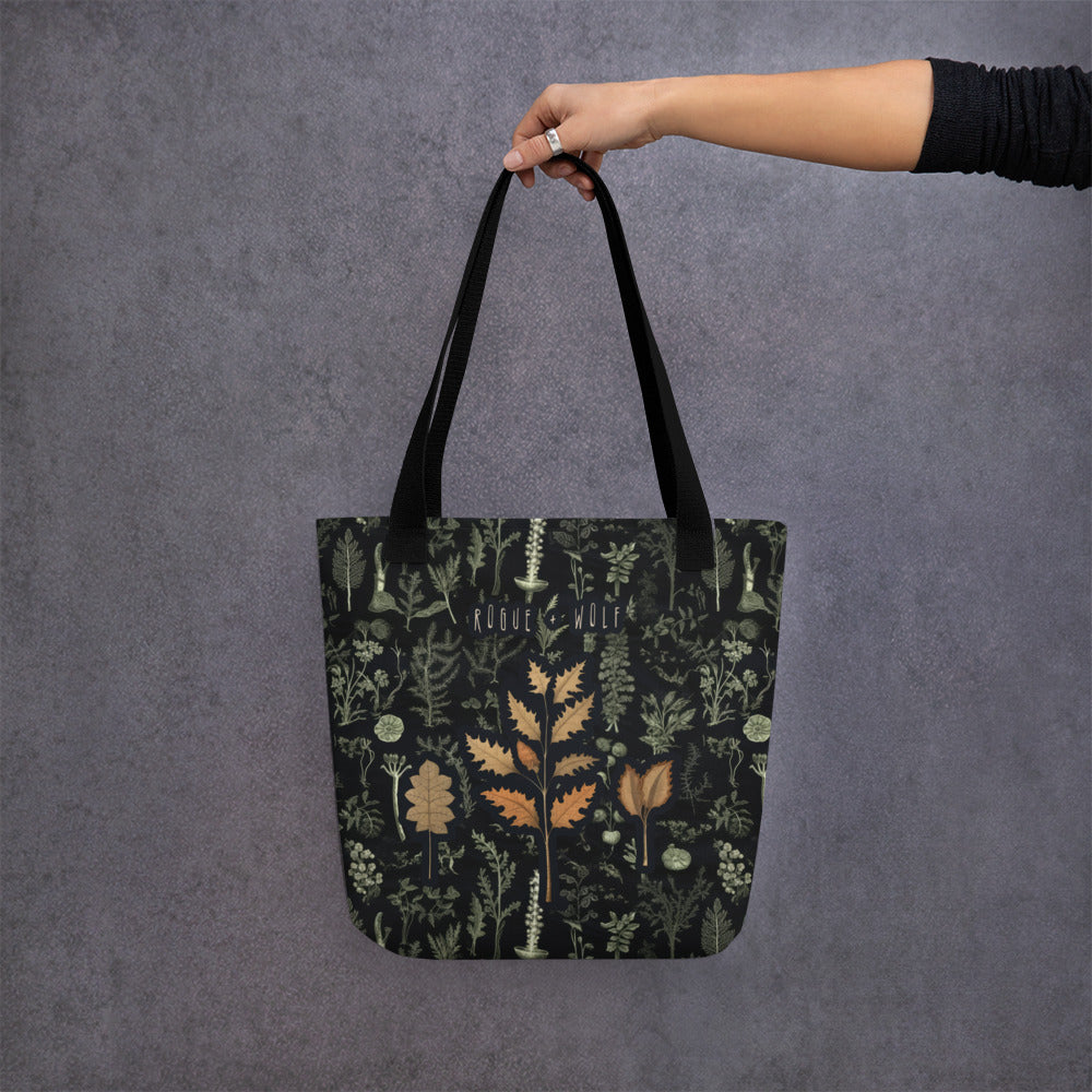 Autumn Memoir Cotton Vegan Tote Bag - Dark Academia Witchy Botanical Large Foldable Bag for Uni, Work, Shopping, School & Travel