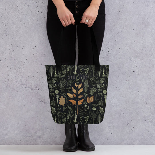 Autumn Memoir Vegan Tote Bag - Dark Academia Witchy Botanical Large Foldable Bag for Uni Work Shopping School & Travel
