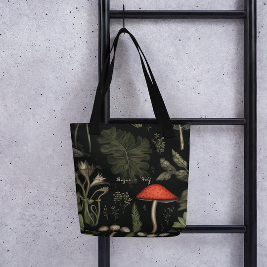 Foraging Vegan Tote Bag - Dark Academia Witchy Botanical Large Foldable Bag for Uni Work Shopping School & Travel