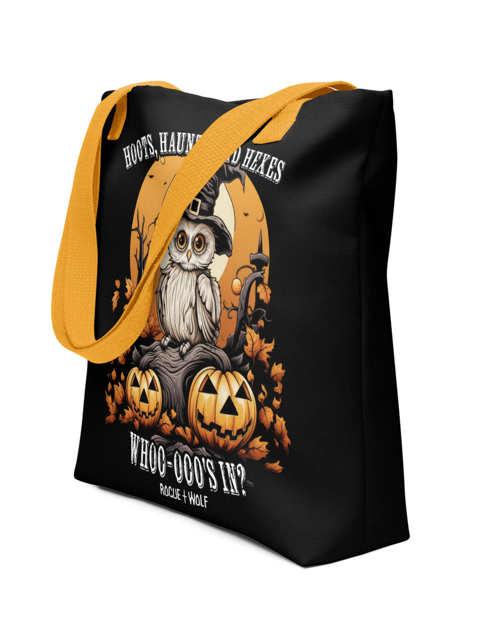 Hoots Haunts and Hexes Tote Bag - Vegan Grunge Aesthetic Goth Accessories for Work Gym Travel Halloween Gift