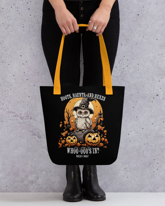 Hoots Haunts and Hexes Tote Bag - Vegan Grunge Aesthetic Goth Accessories for Work Gym Travel Halloween Gift