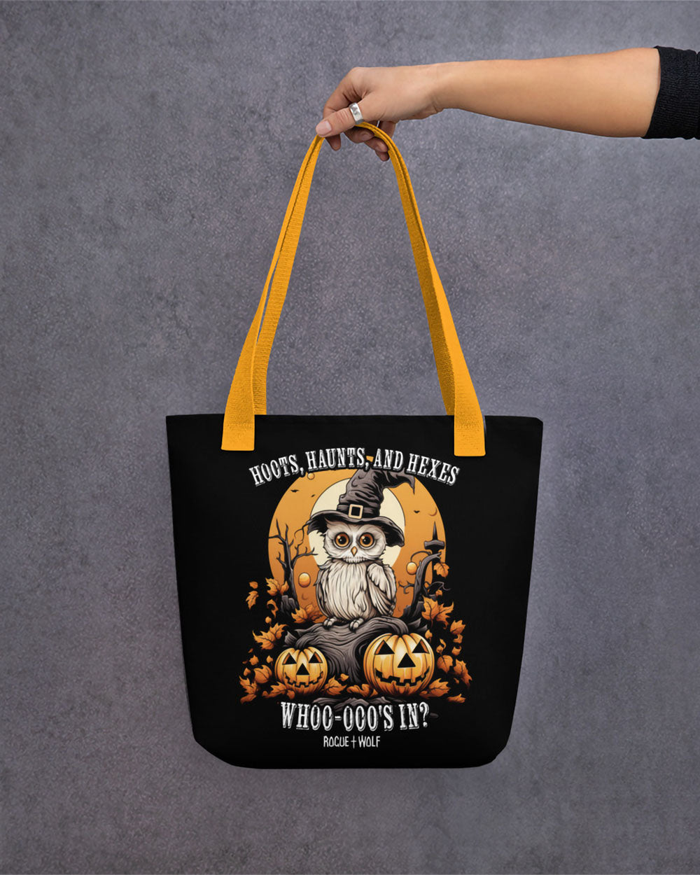 Hoots Haunts and Hexes Tote Bag - Vegan Grunge Aesthetic Goth Accessories for Work Gym Travel Halloween Gift