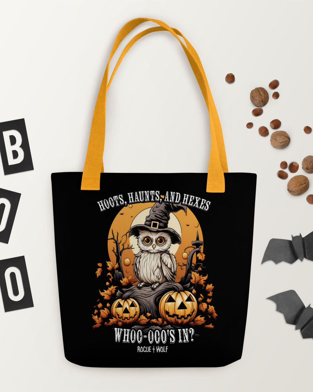 Hoots Haunts and Hexes Tote Bag - Vegan Grunge Aesthetic Goth Accessories for Work Gym Travel Halloween Gift