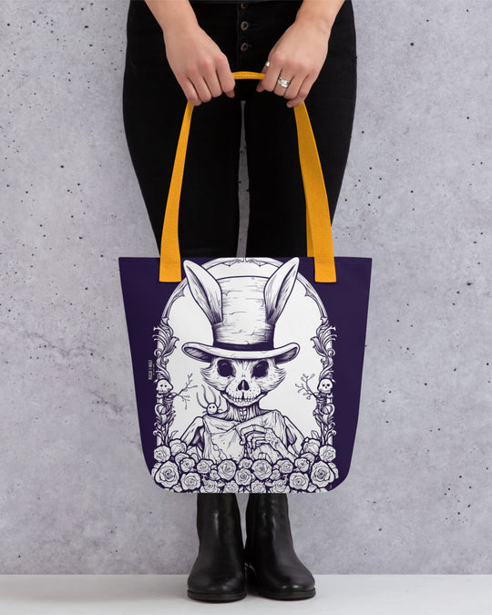 The White Rabbit Vegan Tote Bag - Goth Accessories Grunge Dark Academia Alt Witchy Fashion Halloween Gift