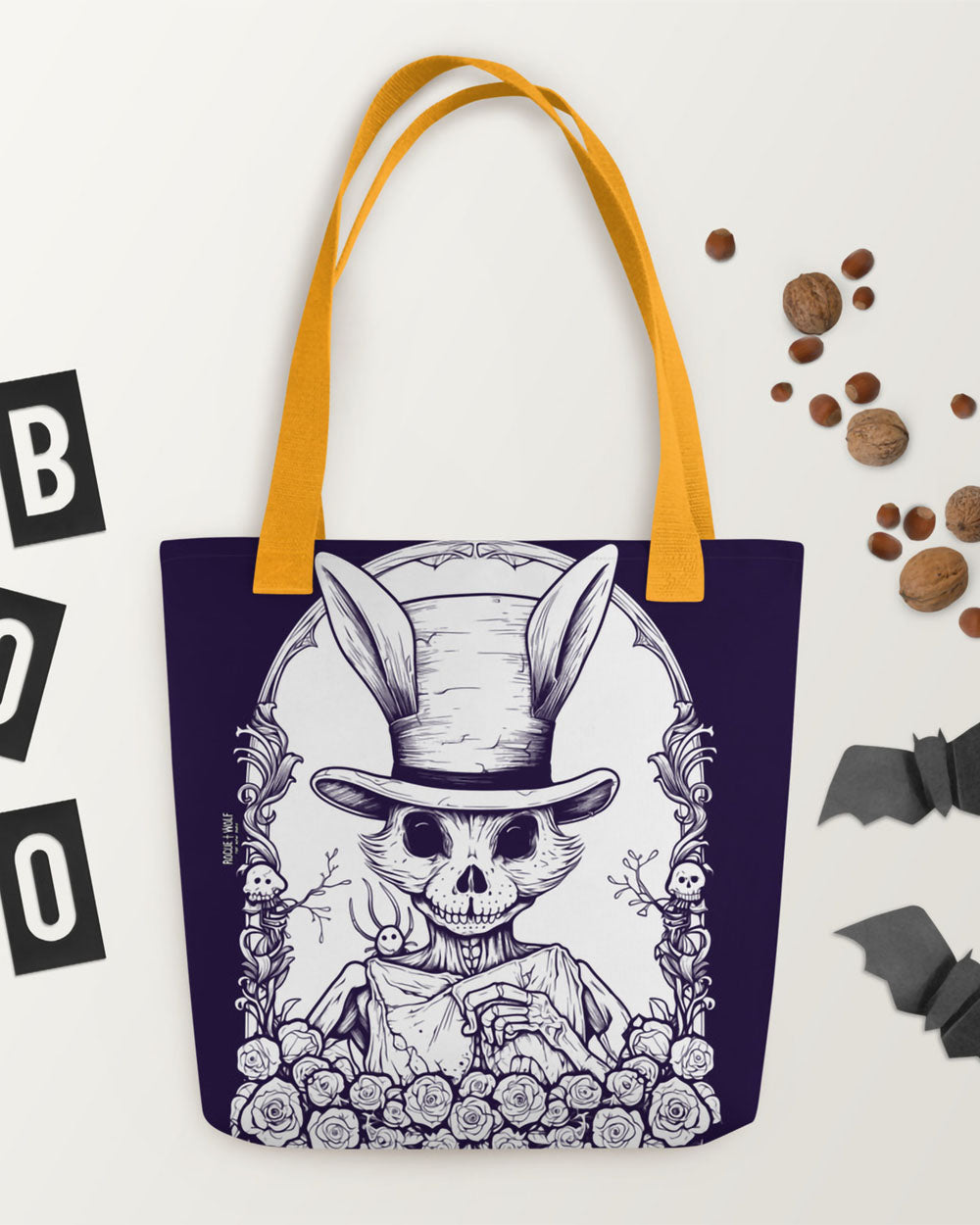 The White Rabbit Vegan Tote Bag - Goth Accessories Grunge Dark Academia Alt Witchy Fashion Halloween Gift