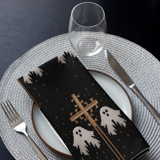 Holy Spirits Cloth Napkins Set of 4 - Dark Academia Cute Ghosts Gothic Witchy Home Decor Goth Table Dinnerware