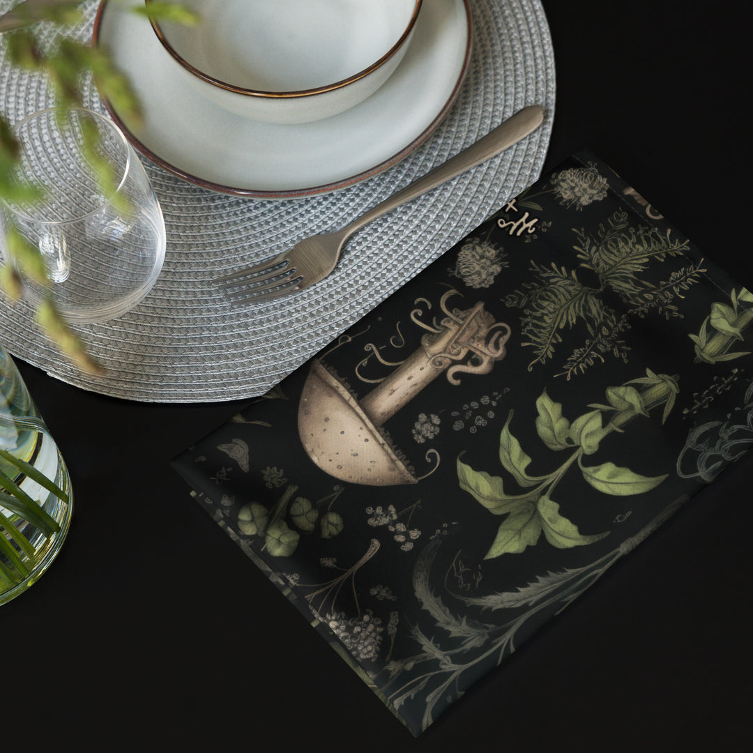 Foraging Cloth Napkins Set of 4 - Beautifully Botanical & Witchy Home Decor, Dark Academia Kitchen Table Dinnerware