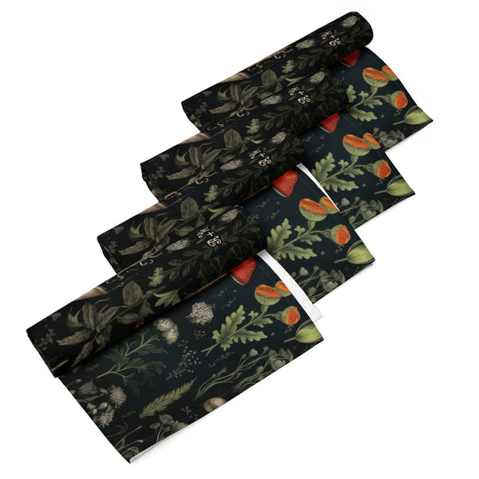 Foraging Cloth Napkins Set of 4 - Beautifully Botanical & Witchy Home Decor, Dark Academia Kitchen Table Dinnerware