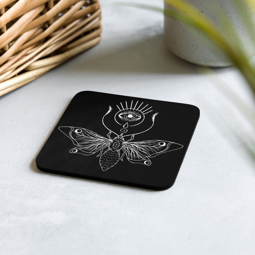 Mystical Moth Coaster - Witchy Home Decor Meets Sustainable Fashion in This Gothic Style Accessory - On Demand Eco-friendly Sustainable Product