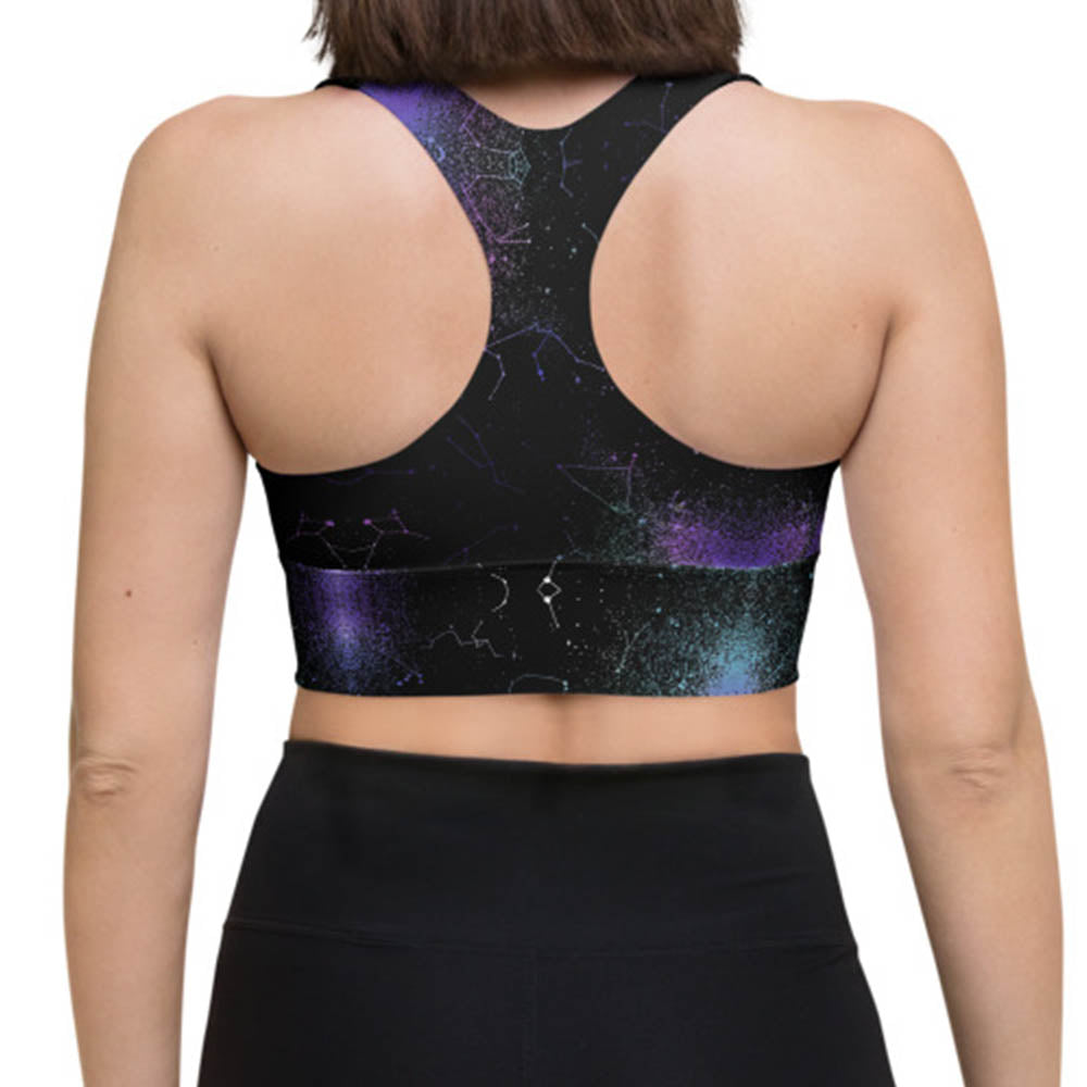 Aurora Longline Sports Bra - High Support Non-see-through Vegan Bra, Mesh Lined Goth Activewear with removable Padding & UPF 50+