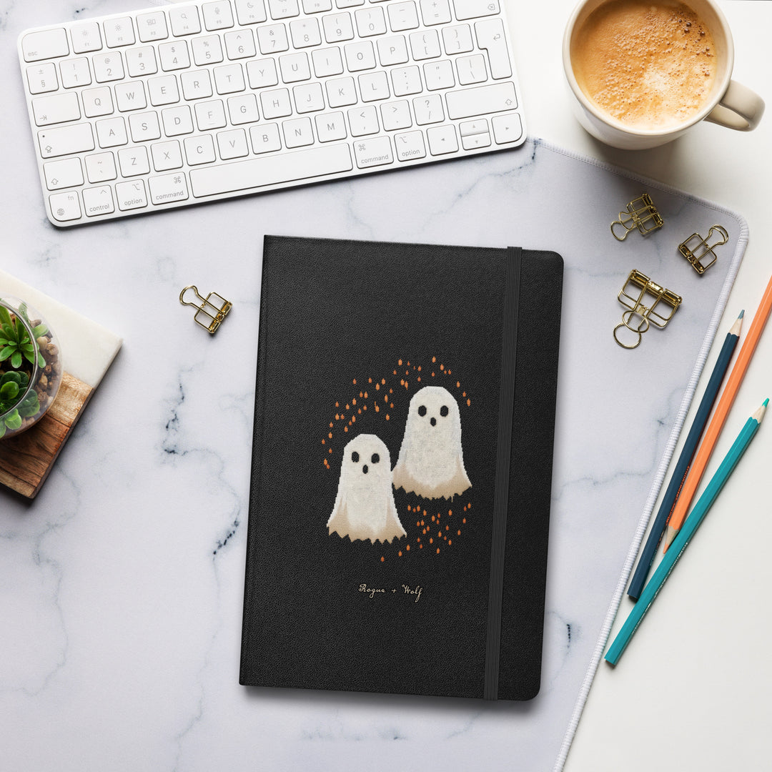 Boo Hardcover Notebook - with Elastic Closure & Ribbon Marker - Gothic Stationery with Cute Ghosts - Witchy Journal for School Office College & Uni