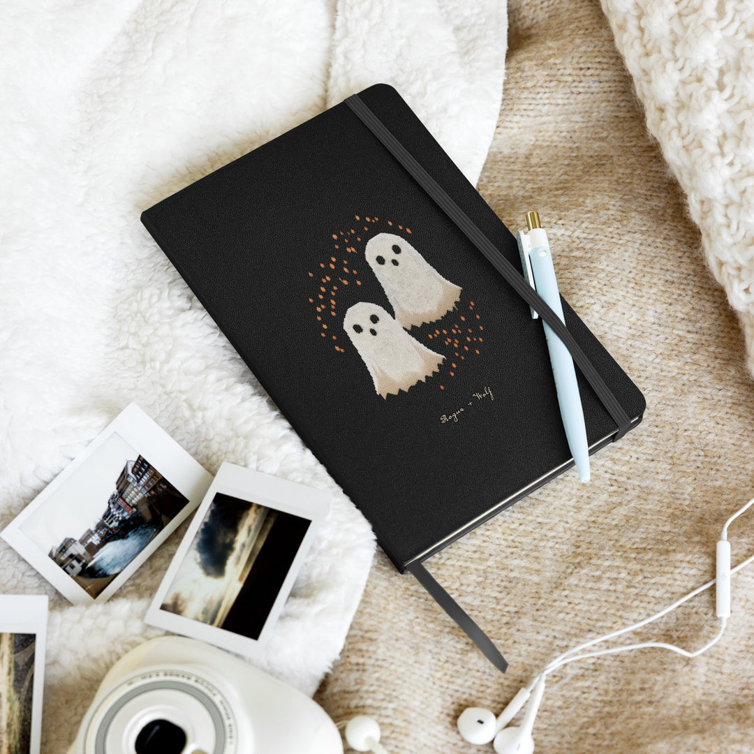 Boo Hardcover Notebook - with Elastic Closure & Ribbon Marker - Gothic Stationery with Cute Ghosts - Witchy Journal for School Office College & Uni