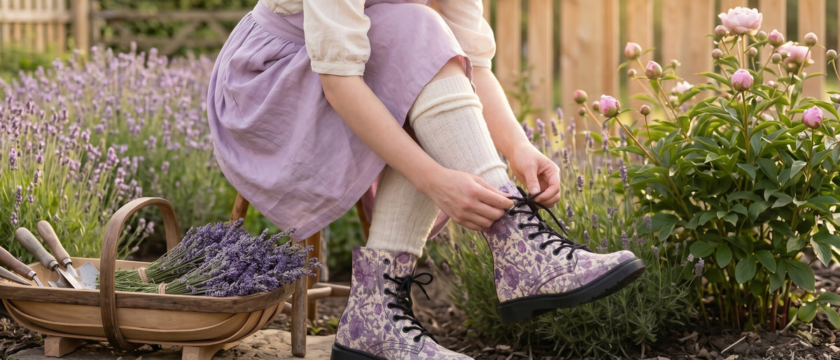 Lavender Vintage Peonies Boots from Botanical Boots