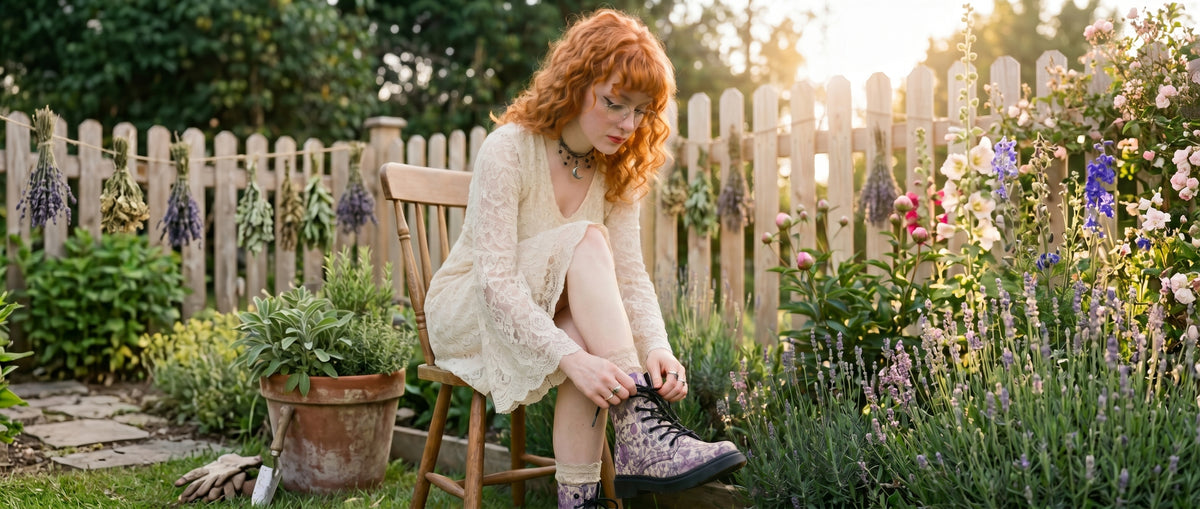 Lavender Vintage Peonies Boots from Botanical Boots