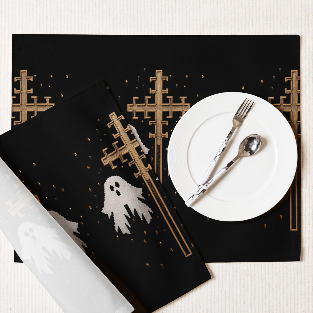 Holy Spirits Placemat Set of 4 - Witchy Dinner Placemats - Cute Ghosts dark academia Goth Table Setup - Gothic Kitchen Home Decor
