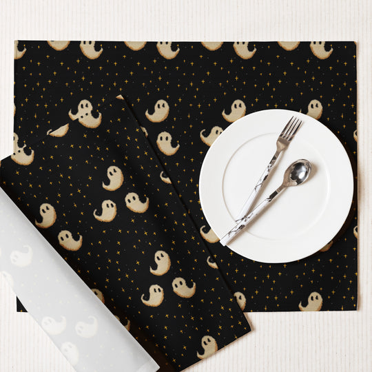 Spooky Soirée Placemat Set of 4 - Witchy Dinner Placemats - Cute Ghosts dark academia Goth Table Setup - Gothic Kitchen Home Decor