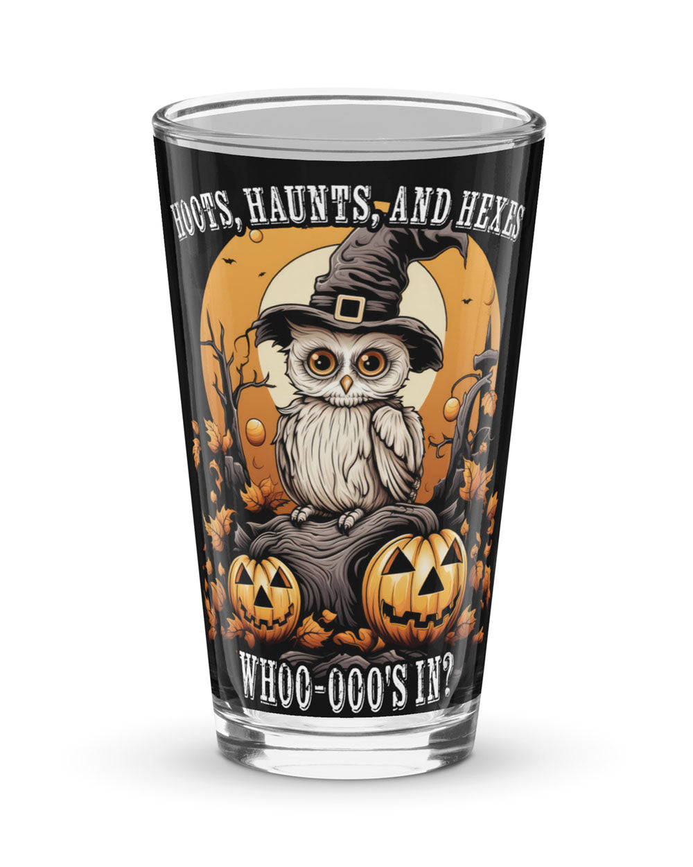 Hoots Haunts and Hexes Pint Glass - Gothic Kitchen Glassware with Grunge Aesthetic for Halloween Gifts Goth Halloween Party