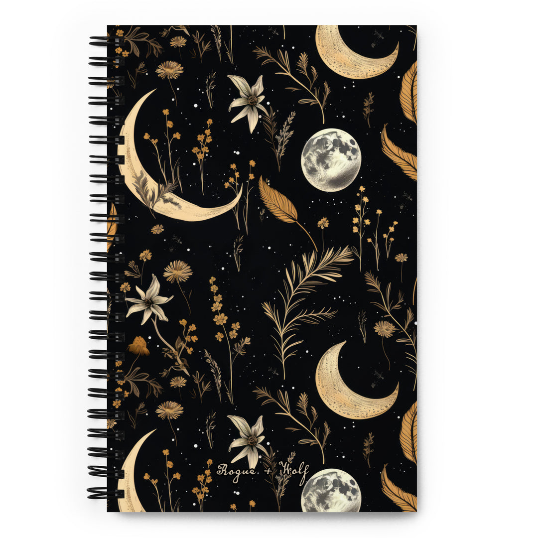 Moonlit Botanica Spiral Notebook - Botanical Witchy Journal Uni & College Dark Academia Essentials - Gothic Stationery