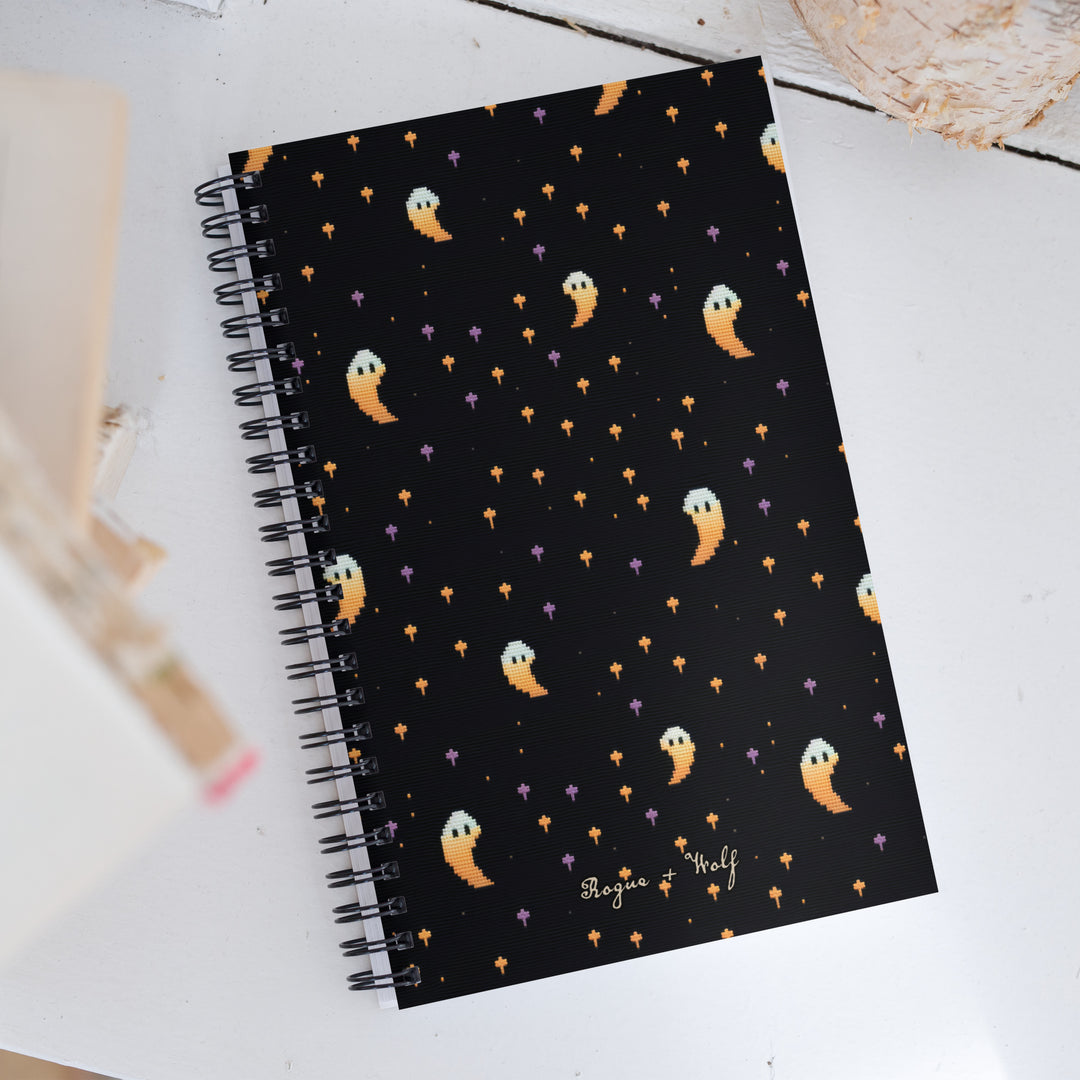 Stargazin' Spectres Spiral Notebook - Witchy Diary with Cute Ghosts, Uni & College Dark Academia Journal - Gothic Stationery