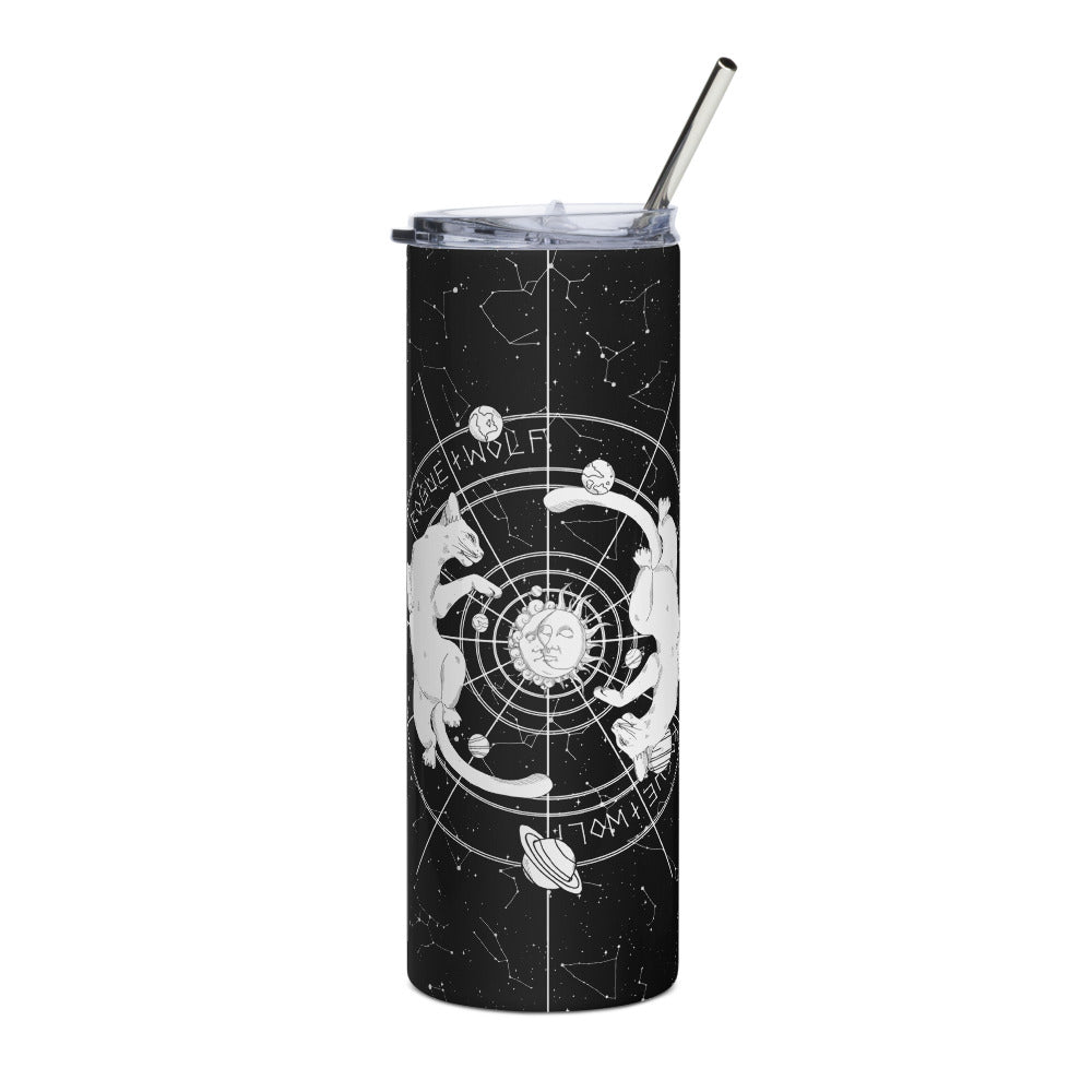 Purr Nebula Stainless Steel Tumbler - Comes with lid & metal straw, Gothic Grunge Drinkware, Gym Yoga Essentials - 20oz/600ml