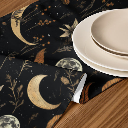 Moonlit Botanica Table Runner - Botanical Dinner Table Setup - Gothic Witchy Kitchen - Dark Academia Home Decor