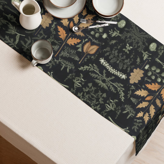 Autumn Memoir Table Runner - Dark Academia Botanical Witchy Home Decor - Goth Dinner Table Setup - Gothic Kitchen Room Decor