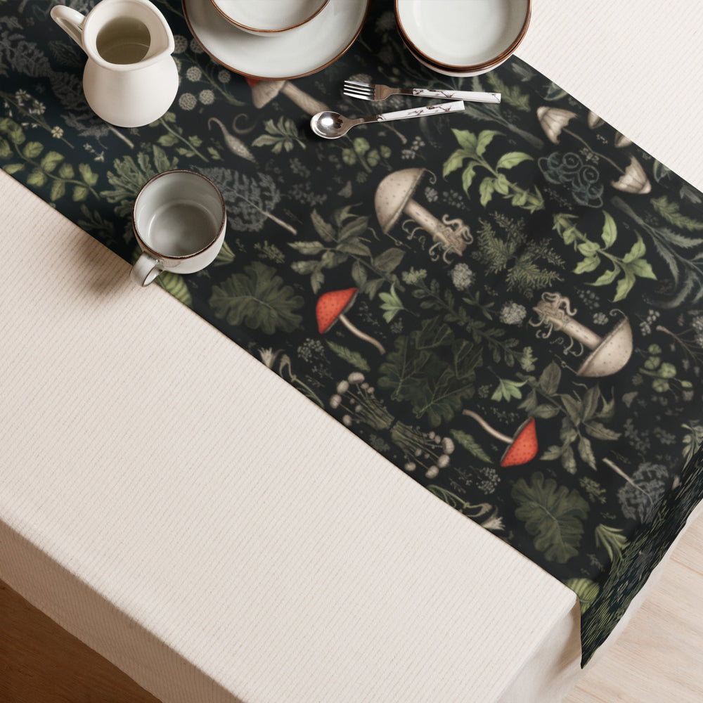 Foraging Table Runner - Dark Academia Botanical Witchy Home Decor - Goth Dinner Table Setup - Gothic Kitchen Room Decor