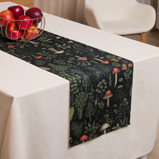Foraging Table Runner - Dark Academia Botanical Witchy Home Decor - Goth Dinner Table Setup - Gothic Kitchen Room Decor