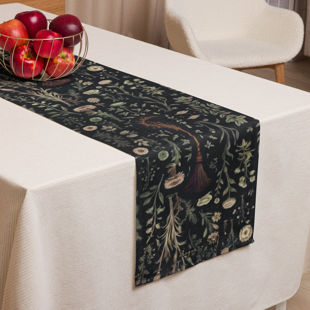 Witches' Broomsticks Table Runner - Botanical Witchy Home Decor - Goth Dinner Table Setup - Gothic Kitchen Room Decor