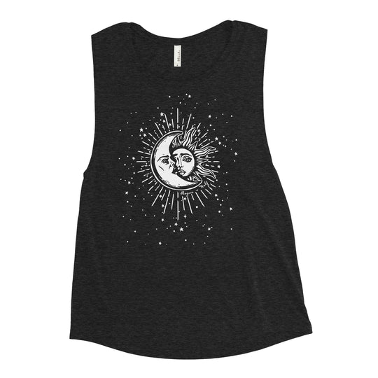 Astral Muscle Tank Top - Relaxed Fit Tee with low cut armholes, Gym Yoga Essentials, Witchy Vegan Activewear, Goth Sportwear