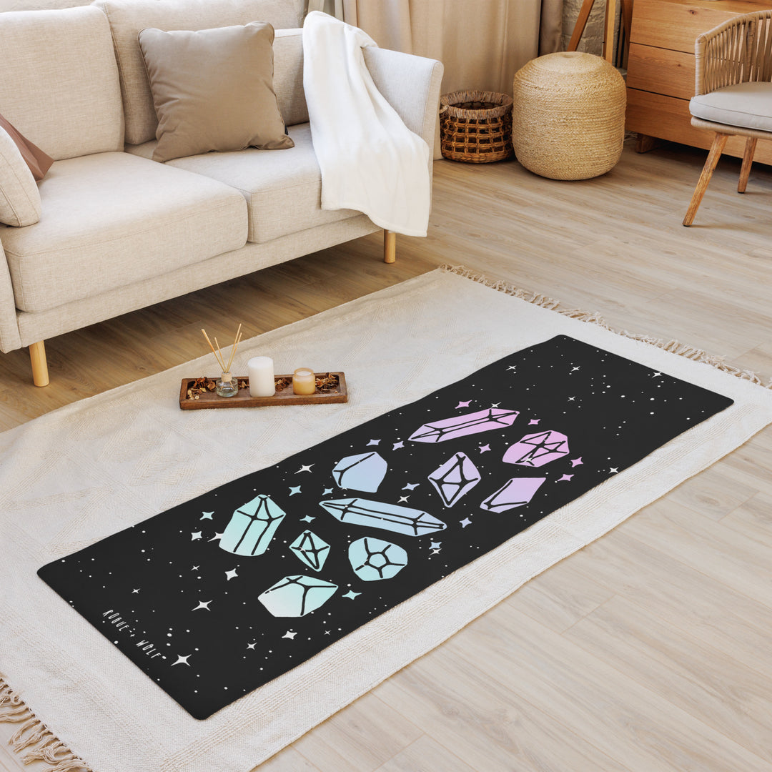 Divination Crystals Yoga Mat -  Non Slip Witchy & Whimsy Mat for Yoga Pilates & Fitness Workouts perfect Gift for Yoga lovers & witches