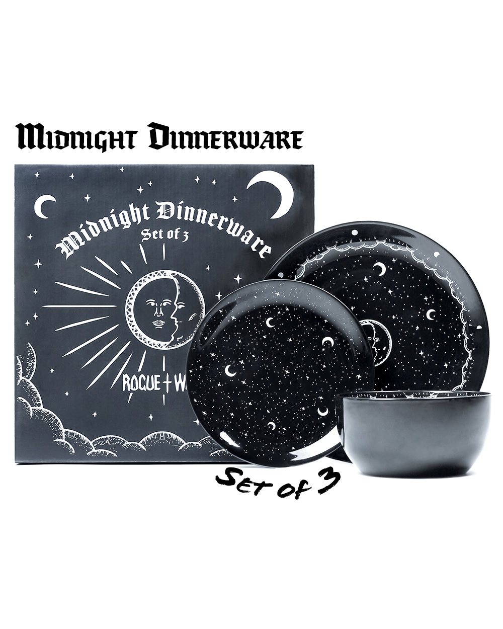 Midnight Porcelain Dinnerware Set of 3 - Plates x 2 & Bowl x 1 - UK only