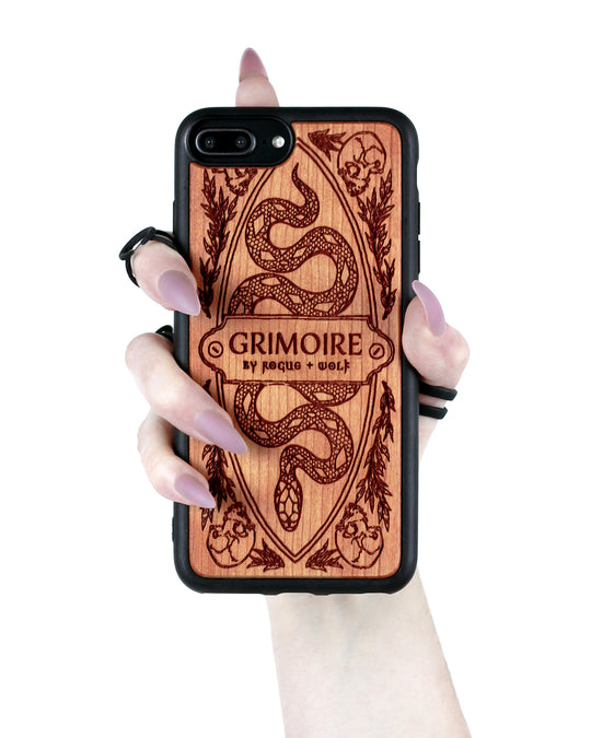 Grimoire - Engraved Cherry Wood Phone Case