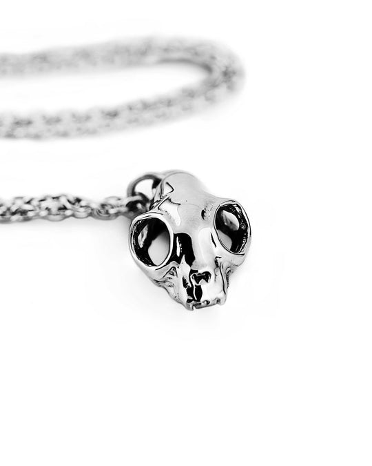 Cat Skull Necklace in Mirror Steel