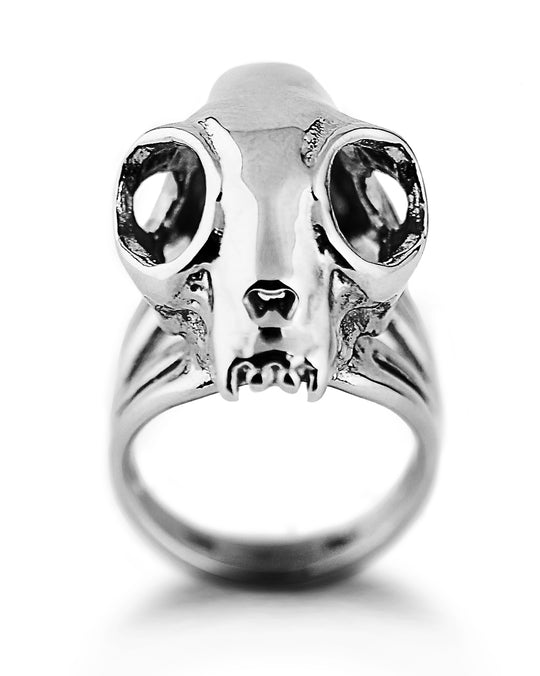 Cat Skull Ring in Mirror Steel