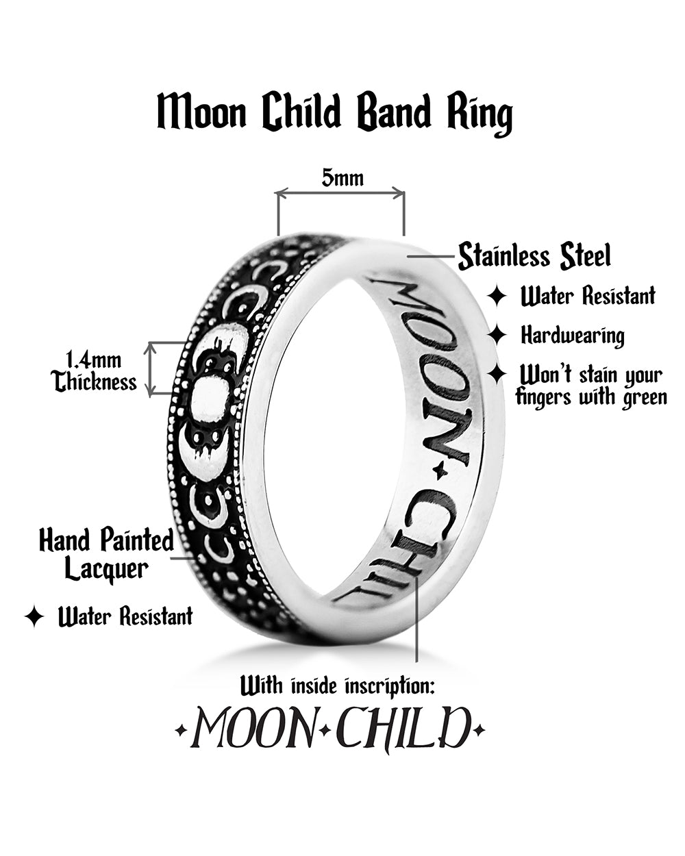 Moon Child Ring in Blackened Steel